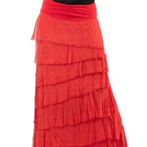 Italian Silk Maxi Ruffle Skirt - Red